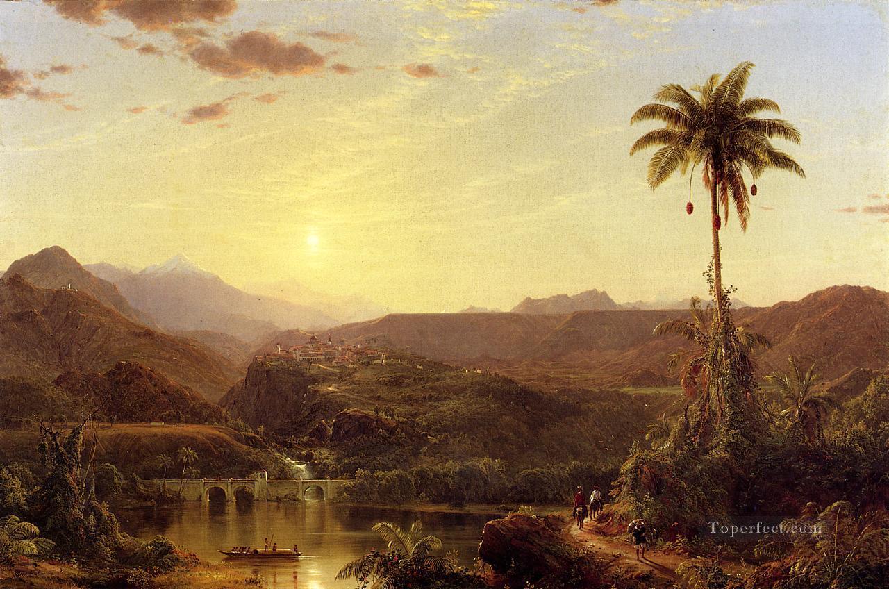 山脈の日の出の風景 ハドソン川 フレデリック・エドウィン教会の風景油絵